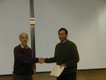 Prof. Hirsch presenting the Karl Lark-Horovitz Award to Manoj Varma