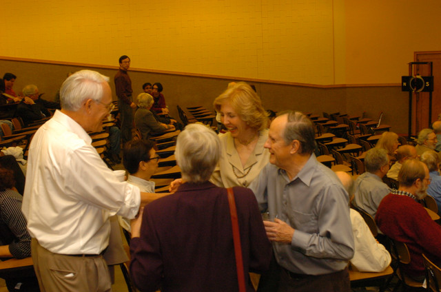 Dr. & Mrs. Gary Doolan (PhD 1968) greeting Dr. & Mrs. John Hill (PhD 1966)
