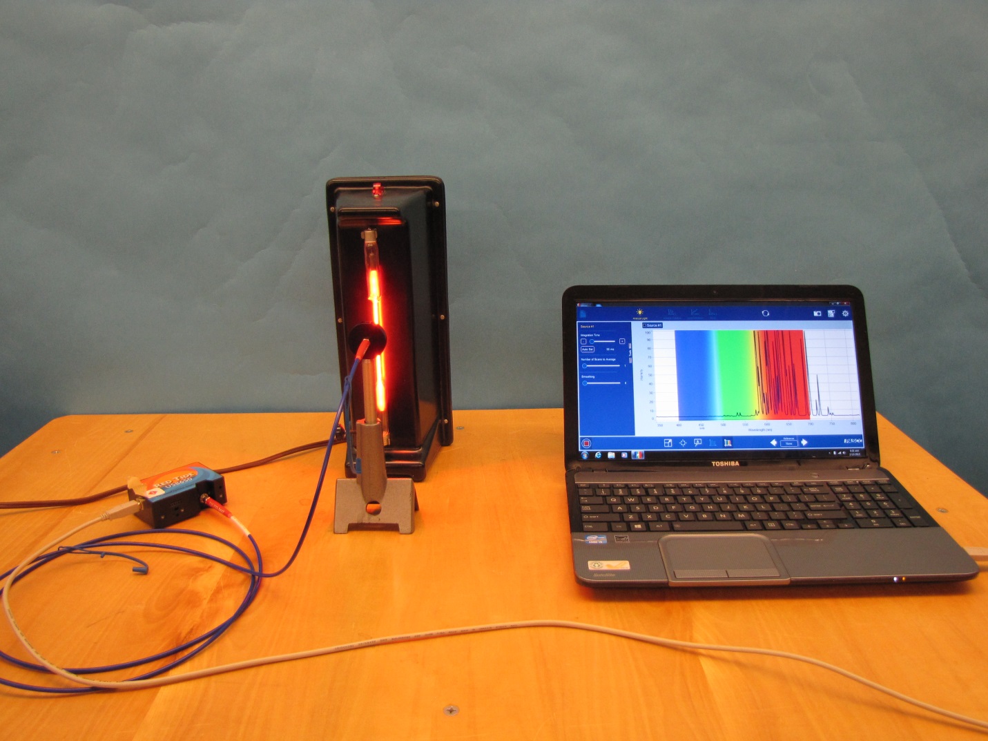 Photo of laptop connected to Oceans Optics Red Tide Spectrometer