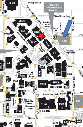 Campus map showing the location of the Physics Building