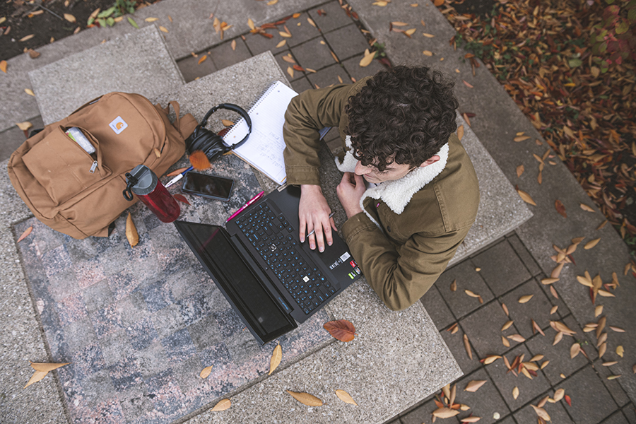 Student studying outside at Purdue