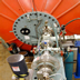 Beamline at the entrance to the accelerator showing (from the bottom) second Einzel lens, pump-out port, cryopump, Faraday cup