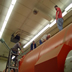 Brad Alexander, Tim Dague, Mike Bourgeois, and Tom Kubley atop the tank installing lighting for inside the tank.