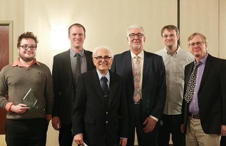 AJ Wildridge, Matthew Eiles, Anant Ramdas, John Finley, head of the Department of Physics and Astronomy, Andreas Jung, and Chris Greene.