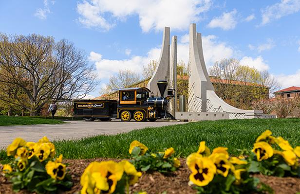 Boilermaker Special in front of the Purdue fountain 