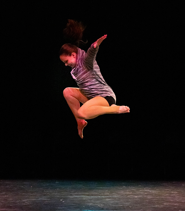 Aubrey Fuhrman, a senior studying Physics, shown above from her 2022 Xperimental solo.  Photo by Madeleine Yang. 