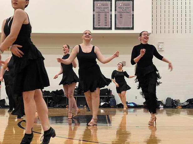 STEM students, like Faith Bergin pictured in the middle above, have found dance at Purdue University as a fun and creative outlet for marrying their sciences with the arts. 