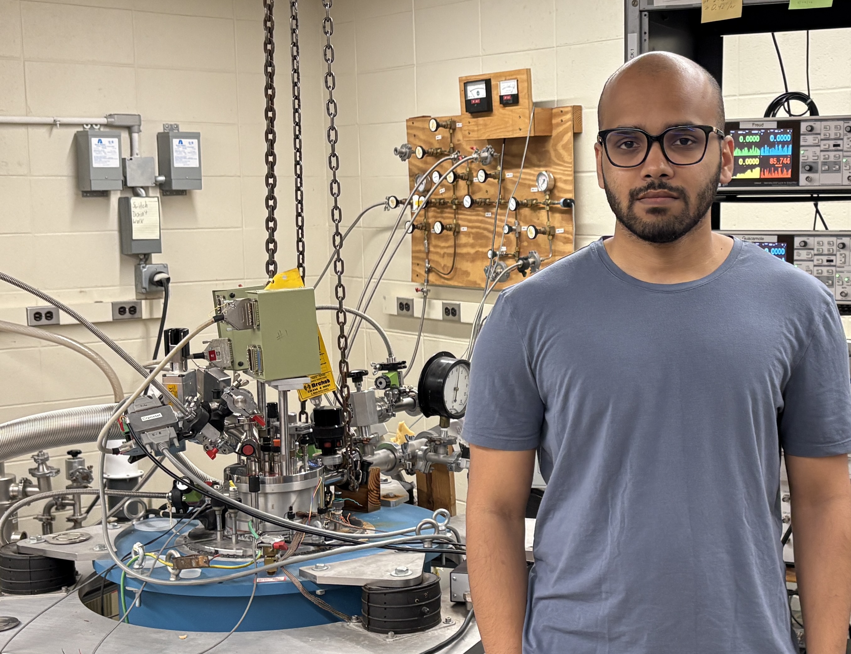 Adithya Suresh in front of the experimental station