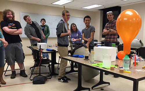 Society of Physics Students volunteers rehearsing