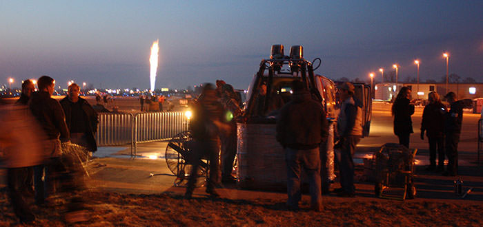 Students testing supplies with a hot air balloon